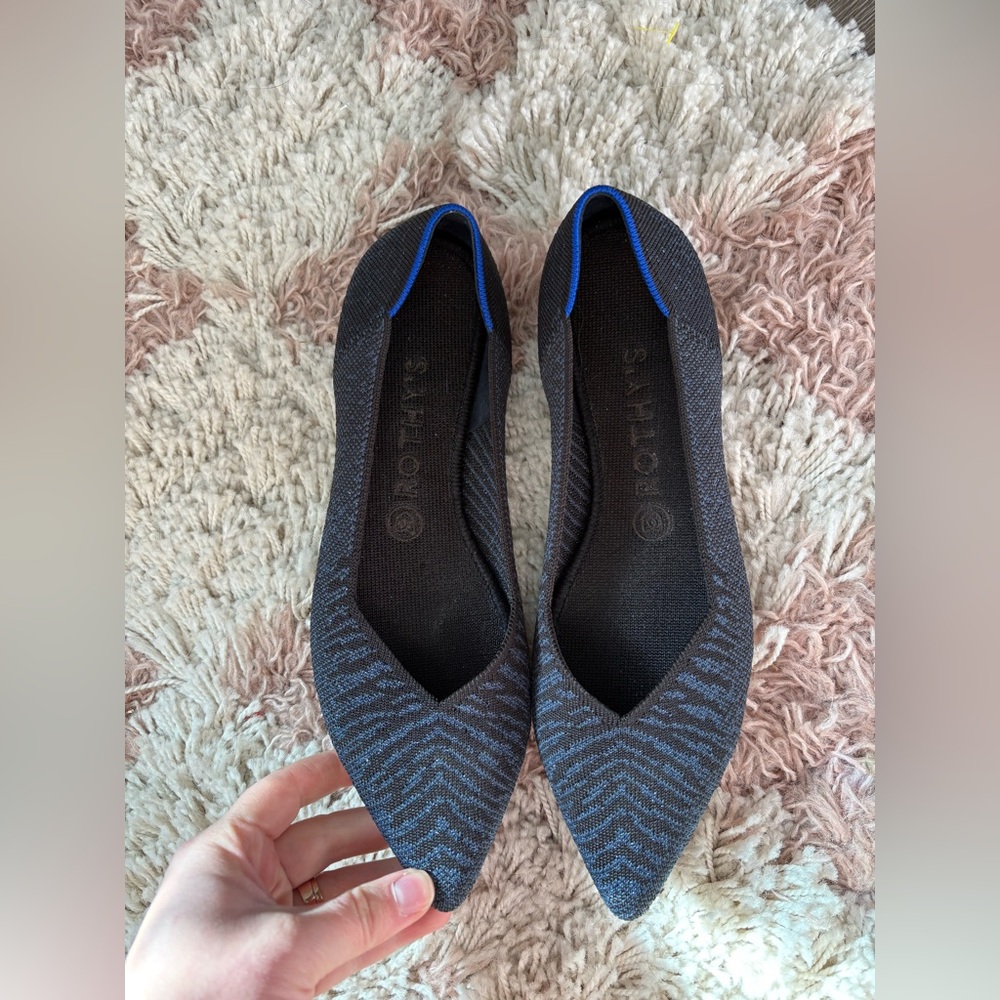 Rothy's Pointed Knit Flats in Black and Blue